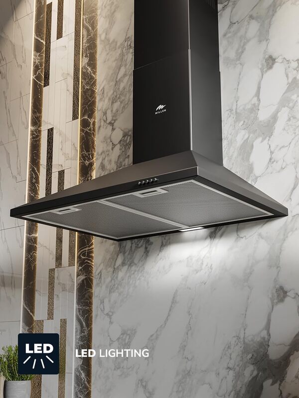 MILLEN 60cm Black Chimney Range Hood - MKH 604 BL, 3 Years Warranty